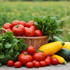 Fresh garden vegetables harvest tomatoes zucchini lettuce