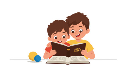 Two Young Boys Reading the Holy Bible Together