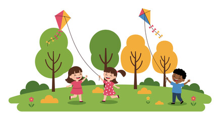 Children Playing with Kites in a Park