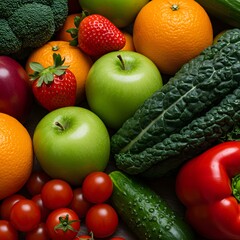Fresh vibrant fruits and vegetables background