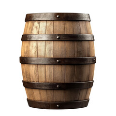 Obraz premium Wooden Barrel, 3D Render, Isolated on Transparent Background, Wine, Whiskey, Alcohol