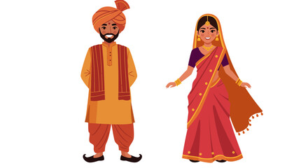 Indian couple in traditional clothing man with turban and woman in sari