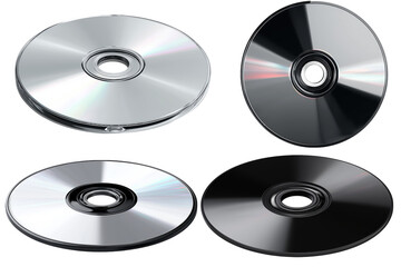 Four Discs with Silver and Black Reflective Surfaces on Transparent Background