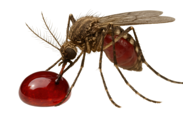 Mosquito sucking blood drop on transparent background