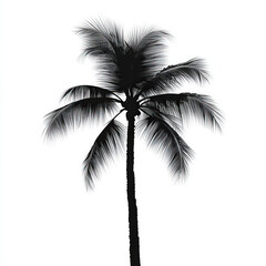 palm tree silhouette , black and white illustration isolated on white background