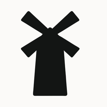 Classic Windmill Silhouette Black and White Icon Vector Illustration