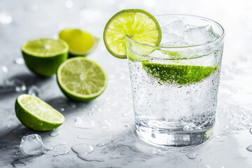 Fototapeta premium Sparkling Water with Lime and Ice