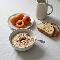 Healthy oatmeal breakfast with apricots and almonds
