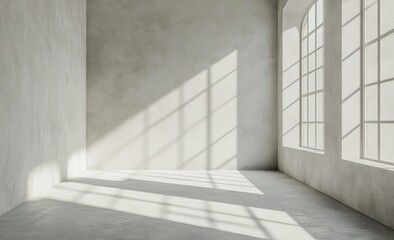 A large, empty room with a large window