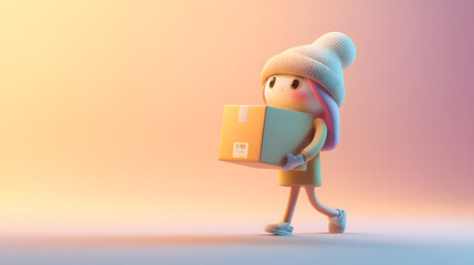 a human 3D cartoon character Carrying box cute
