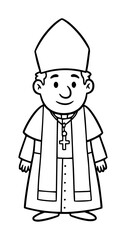 bishop character outline - cartoon priest in religious clothing vector