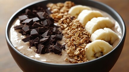 Delicious Chocolate Banana Smoothie Bowl with Granola Topping
