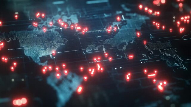 Global Network Visualizing Connections and Data Points Across the World Map