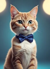 Cat wearing a blue bow tie