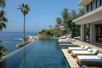 Fototapeta premium Oceanfront villa infinity pool, cliffside luxury