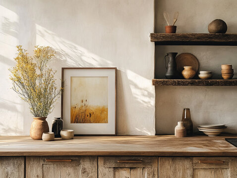 frames mockup in contemporary rustic kitchenmage