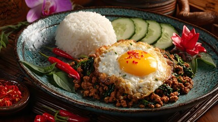 Thai food: Minced pork with holy basil and fried egg