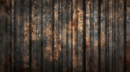 Fototapeta premium Digital illustration of weathered, dark wood planks with distressed textures and subtle golden highlights.