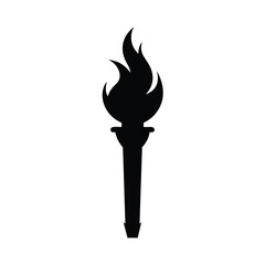 Torch silhouette with flame on white background