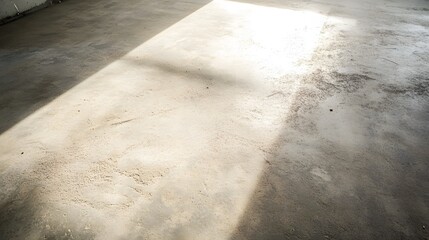 Photograph of concrete floor with a strong, stark shadow cast by a bright light source.