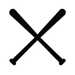 Crossed Baseball Bats Black Silhouette on White