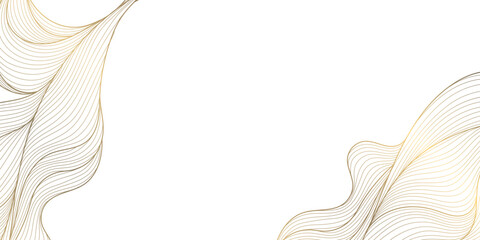 Fototapeta na wymiar Vector line wave corners, gold on white isolated art luxury graphic, cloud frame. Premium asian sea, curve art shape abstract texture. Art deco organic fancy pattern, background.