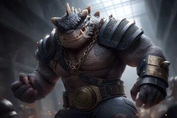 Epic Fantasy Creature Illustration: Powerful Armored Dinosaur Monster