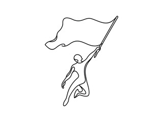 Vector Line Drawing of Man Holding Flag