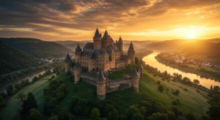 Castle on Hill at Sunset
