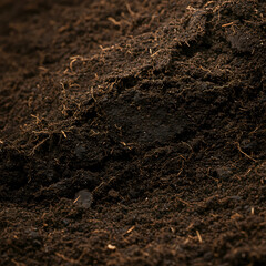 Closeup View of Rich Dark Soil Texture with Visible Organic Matter