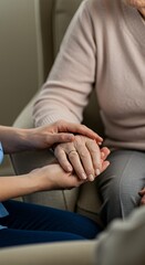 Elderly person and caregiver hands