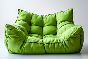 Green large soft bean bag chair. Interior design concept. Isolated object on white background