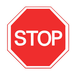 Vector illustration of a classic red octagonal STOP sign with bold white lettering, universally recognized as a traffic control signal for drivers to halt.