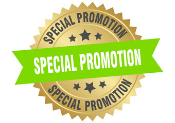 Obraz premium special promotion. special promotion round green and gold label isolated on transparent background