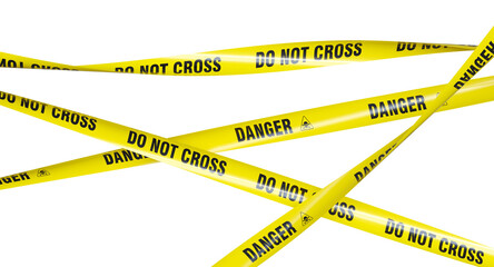 Yellow caution tape danger and biohazard symbol isolated 3d