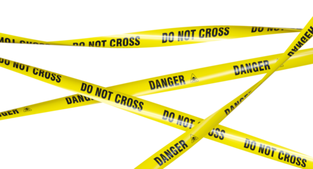 Yellow caution tape danger and biohazard symbol isolated 3d