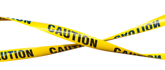 3d caution tapes crossing on transparent background