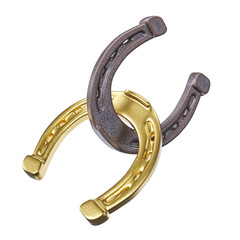 Golden and metal horseshoes 3d transparent background