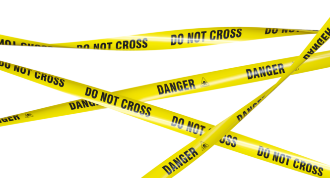 Yellow caution tape danger and biohazard symbol isolated 3d