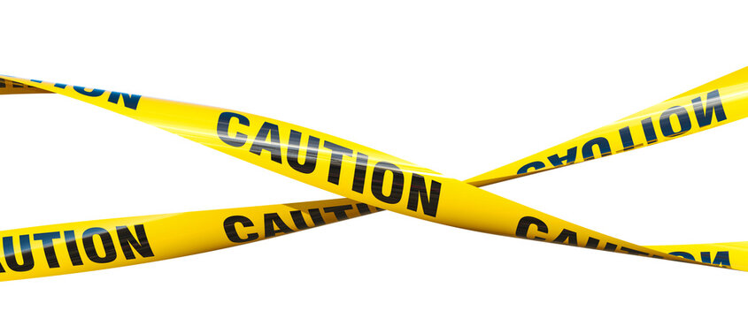  3d caution tapes crossing on transparent background