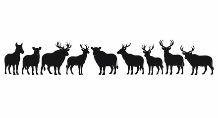 Collection of Deer Silhouettes  Various Antler Types and Species