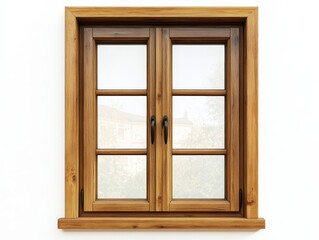 Rustic Charm: A Wooden Window Frame with a View, a timeless architectural element that brings warmth and character to any building's facade.