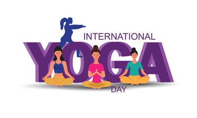 Beautiful woman doing yoga or asana for 21 June International Yoga Day Celebration banner