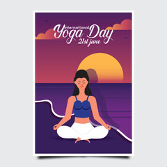 International yoga day poster template design. Woman doing yoga pose