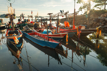 Colorful Fishing Boats Docked in the Morning
