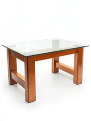 Fototapeta premium Elegant Glass Top Table: Modern Design Furniture for Home Decor. Minimalist Interior Style with Clean Lines and Polished Wood Finish. Perfect for Display.