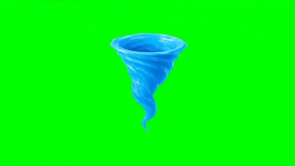Blue liquid tornado spinning on green screen background, generative AI