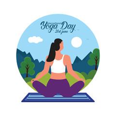  Woman meditating peacefully outdoors celebrating international yoga day on 21 June