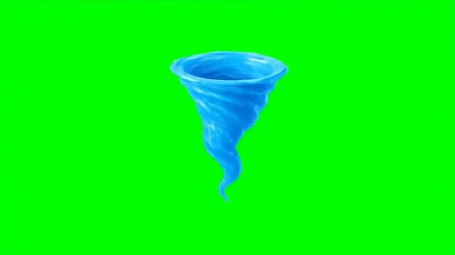 Blue liquid tornado spinning on green screen background, generative AI