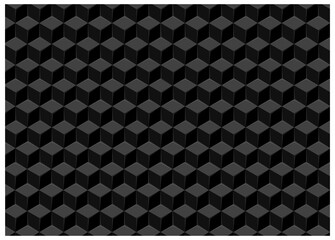 Abstract geometric pattern of dark gray 3D cubes grid pattern. Black and white geometric background.
